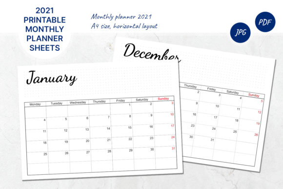 Download Printable Calendar. 2021 Monthly Planner - Month Collection