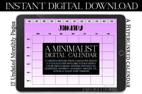 Download Magenta Digital Monthly Undated Planner - Month Collection