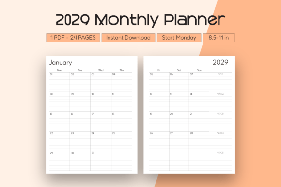 Download 2029 Monthly Planner (Start Monday) - Month Collection