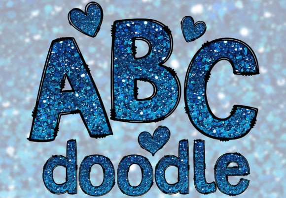 Download Blue Glitter Doodle Letters PNG Alphabet - Glitter Collection