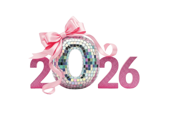 Download Glittery Pink 2026 Disco Ball Design - Glitter Collection