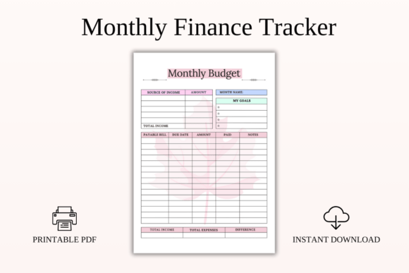 Download Monthly Finance Tracker Printable PDF - Month Collection